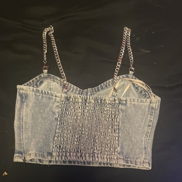 Jean crop top with chain straps y2k - Picture 2 of 2